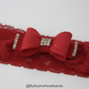 Red Baby Headband, Red Bow Lace Headband, Chistmas Headband, Photo Prop, Lace Headband, Red Bow Headband, Bow Headband, Red Headband, 869
