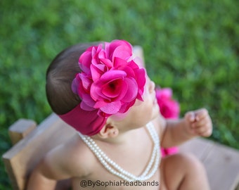 Handmade Fascinator Headband Hot Pink Sequin Flower Hairband Grace of New York 