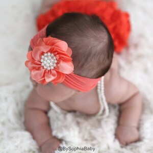 Coral Pearl Flower Headband, Baby Flower Headband, Baby Girl Headband, Big Flower Headband, Flower Girl Headband, Coral Headband, 985