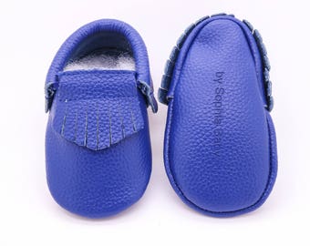 Baby Moccasins, Blue Tassel Fringe Moccasins, Baby Leather Shoes, Baby boy moccasins, Toddler Moccasins, Baby Moccs, Baby Shower Gift