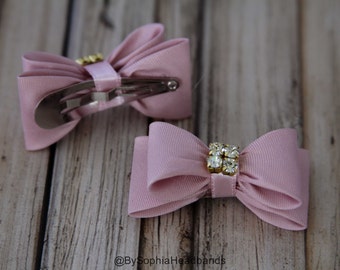 Pale Pink Baby Bow Hair Clip, Bow Hair Clip, Pink Hair Clip, Rhinestone Hair Clip, Girl Hair Clip, Baby Hair Clip, Pale Pink Hair Clip, 649