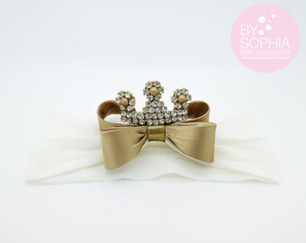 Baby Tiara,  Gold Bow Crown Headband, Princess Headband, Princess Tiara, Photo Prop, Bow Headband, Nylon Headband, 1009
