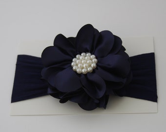 Navy Blue Flower Headband, Baby Flower Headband, Baby Girl Headband, Photo Prop, Big Flower Headband, Flower Headband, Nylon Headband, 985