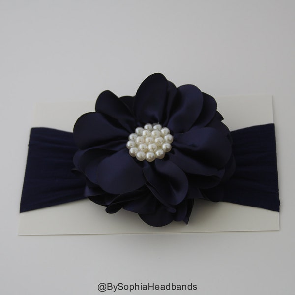 Navy Blue Flower Headband, Baby Flower Headband, Baby Girl Headband, Photo Prop, Big Flower Headband, Flower Headband, Nylon Headband, 985