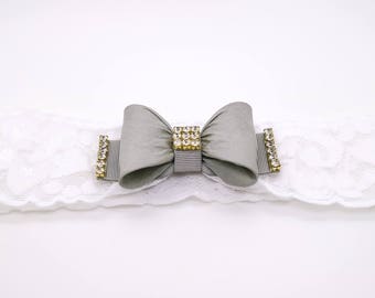 Diadema del bebé gris blanco, diadema del arco del bebé, diadema del recién nacido, prop de la foto, diadema del bautismo, diadema del bebé gris, diadema del arco del bebé, 869