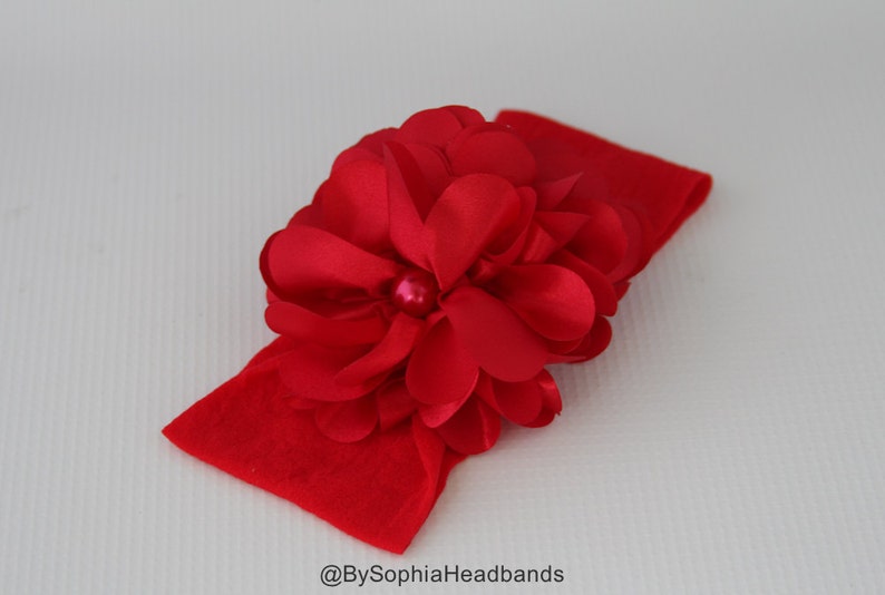 Christmas Headband Red Nylon Headband Photo Prop Baby Nylon Headband Toddler Red Headband Red Flower Headband Red Baby Headband 847