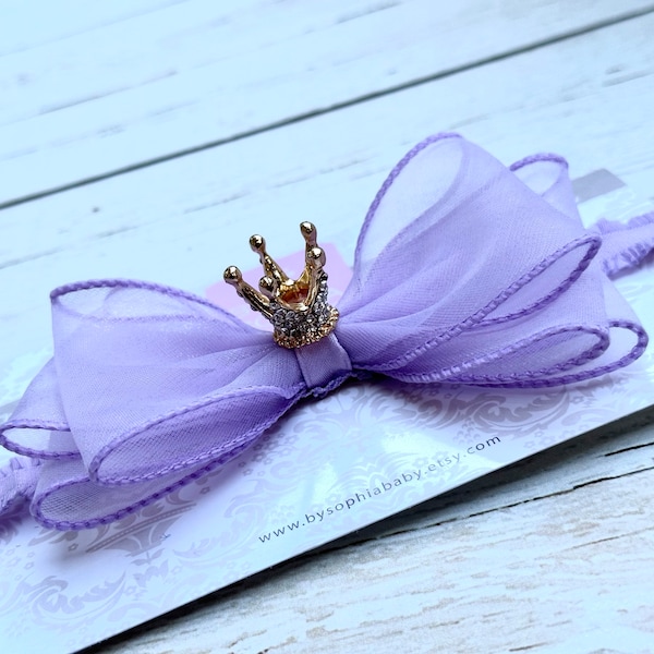 Lavender crown  Headband, Baby Bows, Pale Pink Baby Headband, Big Flower Headband, Flower Girl Headband