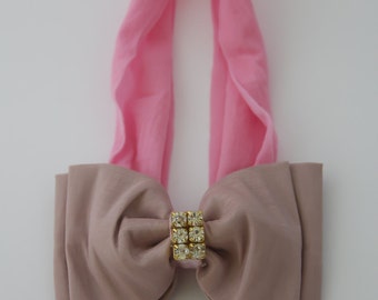 Baby Headband,  Pale Pink Baby Headband, Newborn Headband, Baby Bow Headband, Photo Prop, Big Bow Headband, Pale Pink Baby Headband, 907