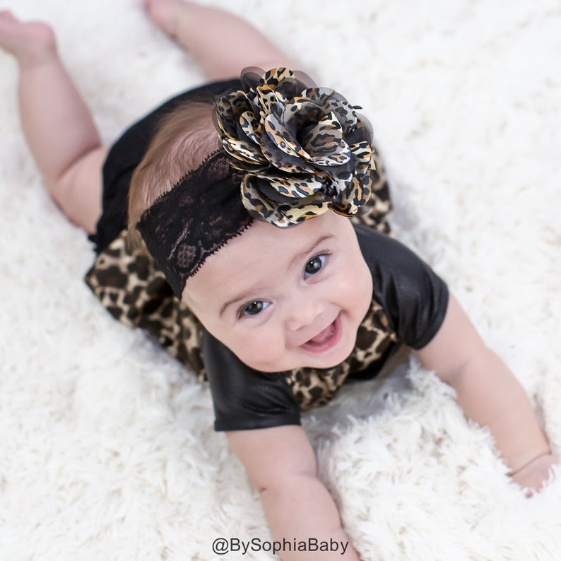 Leopard Flower Headband Baby Flower Headband Newborn Etsy