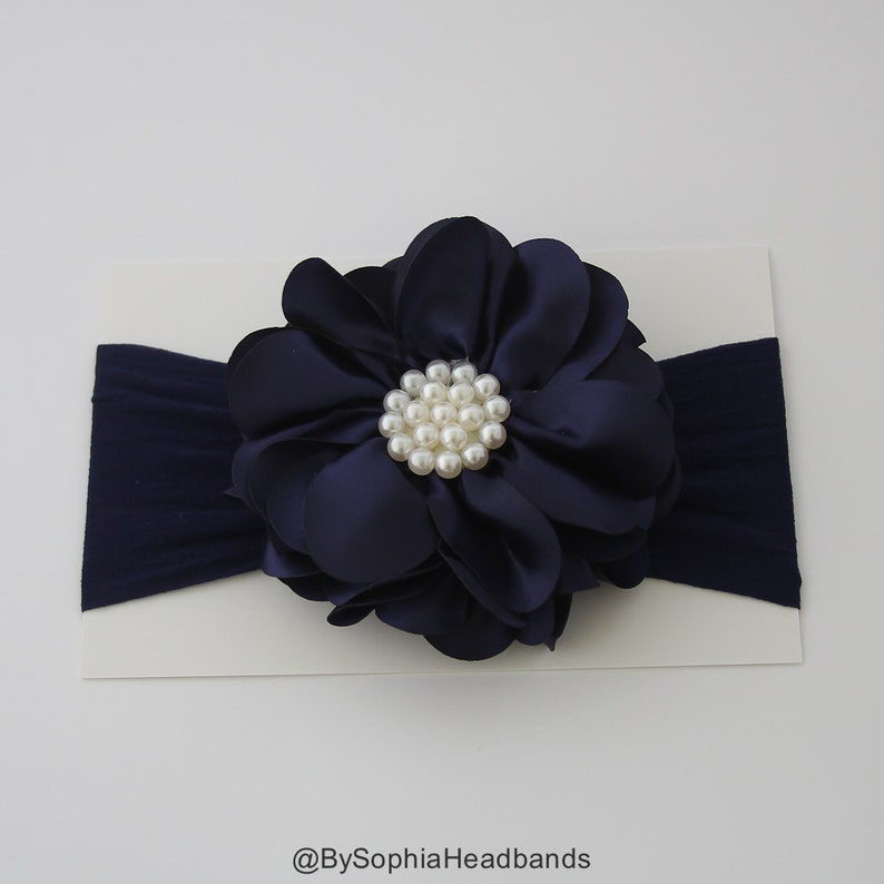 Navy Blue Flower Headband Baby Flower Headband Baby Girl Etsy