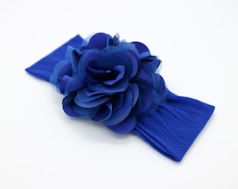Royal Blue Flower Headband, Royal Blue Baby Headband, Big Flower Nylon Headband, Flower Girl Headband, Blue Big Flower Head band, 914