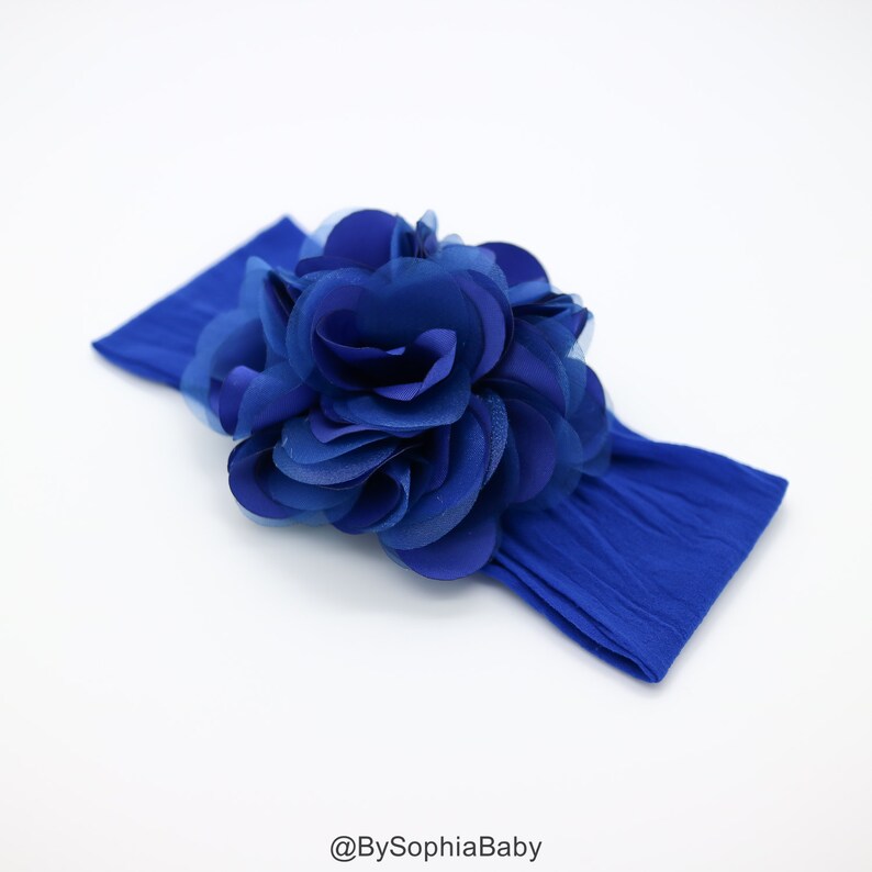 Flower Girl Headband 914 Big Flower Nylon Headband Blue Big Flower Head band Royal Blue Flower Headband Royal Blue Baby Headband