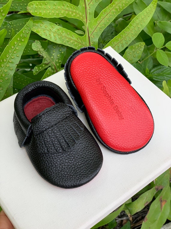 red bottom baby moccasins