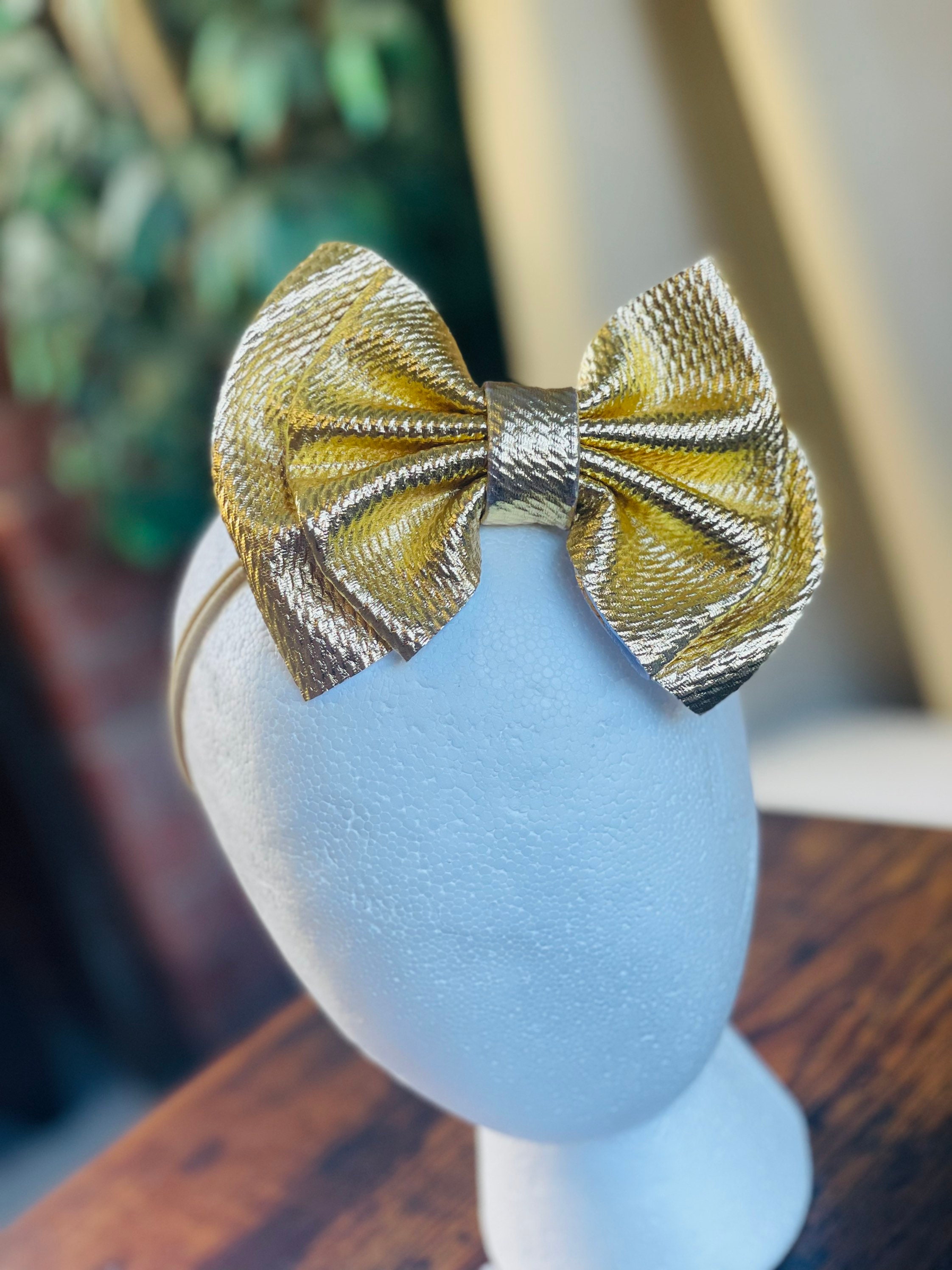 Gold Metallic Hair Bow Hair Clip and Headband, Gold Headband 