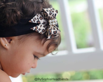 Leopard Bow Baby Hoofdband, Pasgeboren Boog Hoofdband, Fotografie Prop, Baby Bow Hoofdband, Dierlijke Print Hoofdband, Leopard Baby Hoofdband, 798