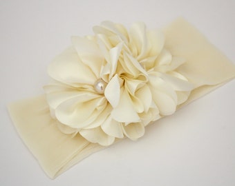 Ivory Flower Baby Headband, Baby Flower Headband, Newborn Headband, Baby Girl Headband, Photo Prop, Big Flower Headband, Head band, 847