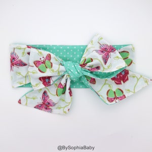 Baby Head Wrap, Baby Headwrap, Double sided butterfly Headband, Baby Turban, Toddler HeadWrap, Girls Head wrap, Polka Dots Head wrap, 2244