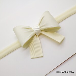 Ivory Bow Headband, Baby Bow Headband, Newborn Bow Headband, Photography Prop, Headband, Ivory Gold Headband, Bow Headband, 2115