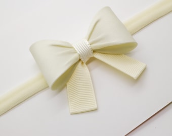 Ivory Bow Headband, Baby Bow Headband, Newborn Bow Headband, Photography Prop, Headband, Ivory Gold Headband, Bow Headband, 2115