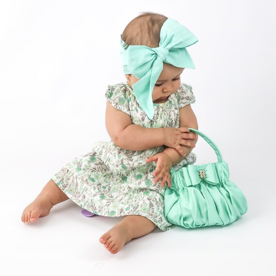 Baby Head Wrap, Mint Baby Headwrap, Aqua Green Headband  display picture 2