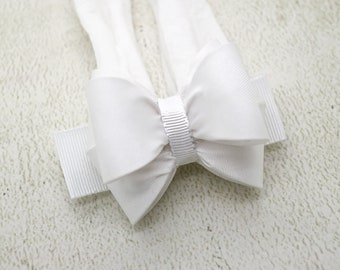 White Bow Headband, White Girls Headband, Baby White Bow Headband, Newborn Baptism Headband, Nylon Headband, Christening Baby Bow, 1699