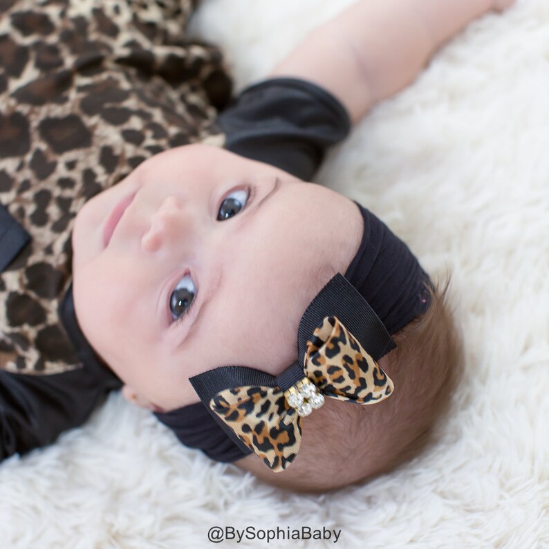 Leopard Bow Headband Baby Bow Headband Newborn Headband Etsy