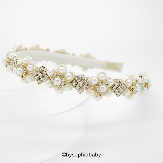Ivory Flower Crown Headband, Pearls Crown Headband, Flower  display picture 1