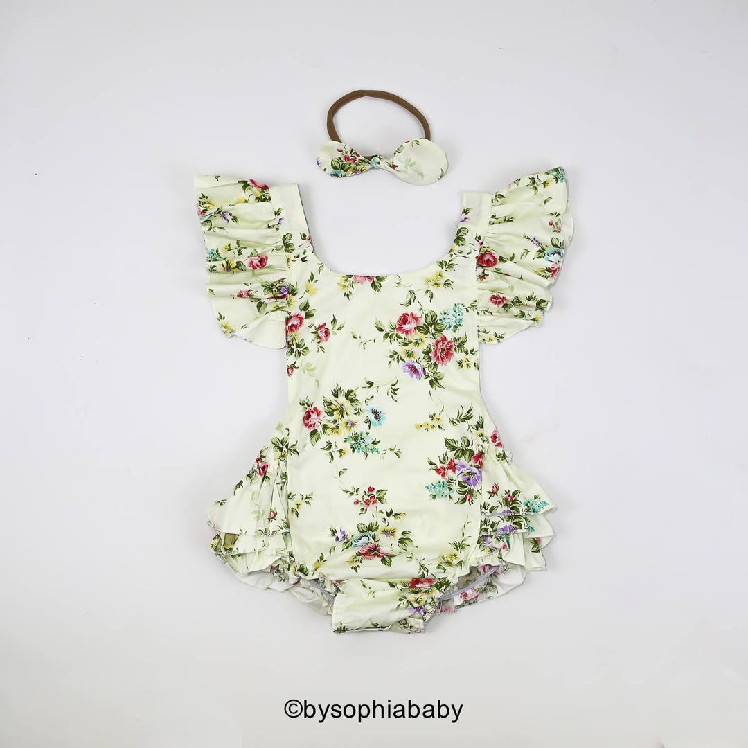 Buy Baby Girl Romper Set, Baby Romper and Headband, Ivory Floral Baby