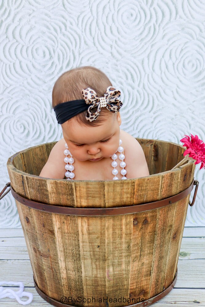 Bandeau à Nœud Pour Bébé Imprimé Léopard - Enveloppe De Tête Extensible Douce, 0-2 Ans, Tour De Tête 36-40 Cm