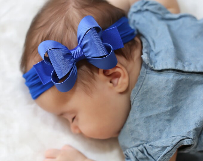 Royal Blue Big Bow Headband Royal Blue Baby Headband Royal Etsy