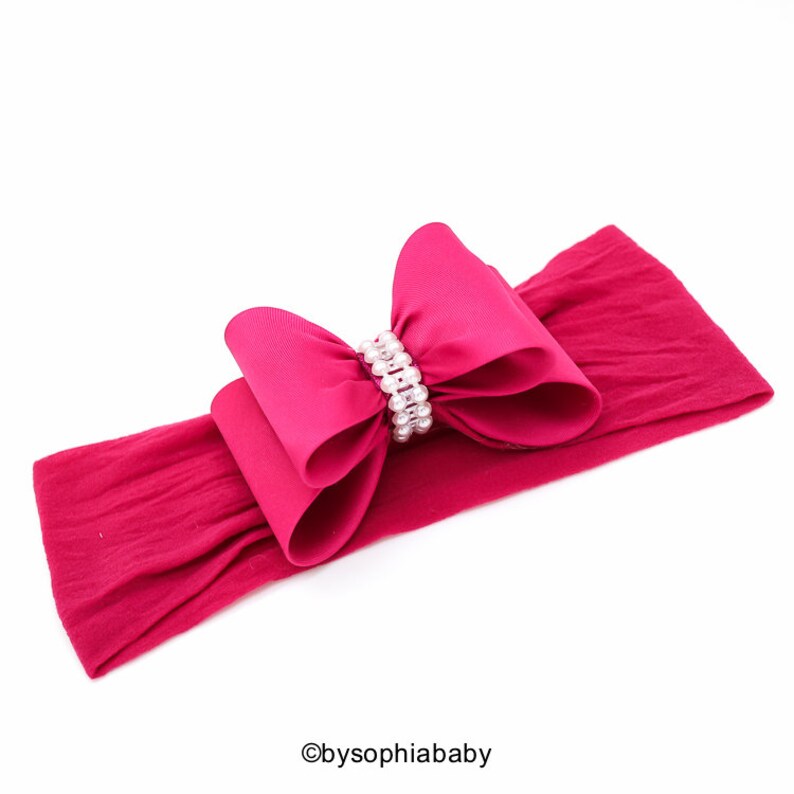 Hot Pink Bow Headband, Pink Baby Headband, Baby Big Bow Headband, Newborn Headband, Baby Headband, Nylon Headband, Pink Baby Headband, 936 image 2
