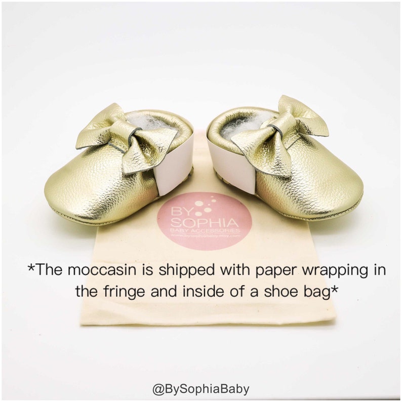 Baby Moccasins, Baby Gold Bow Moccasins, Baby Leather Shoes, Genuine Leather Moccs, Toddler Moccasins, Christmas Baby Moccs, Baby Moccasins image 4