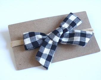 Buffalo Plaid Headband, Black  Bow Headband, Baby Big Bow Headband, Newborn Headband, Baby Girl Headband, Nylon Headband, Bow Headband, 981