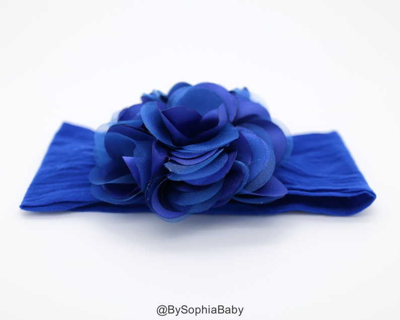 Flower Girl Headband 914 Big Flower Nylon Headband Blue Big Flower Head band Royal Blue Flower Headband Royal Blue Baby Headband