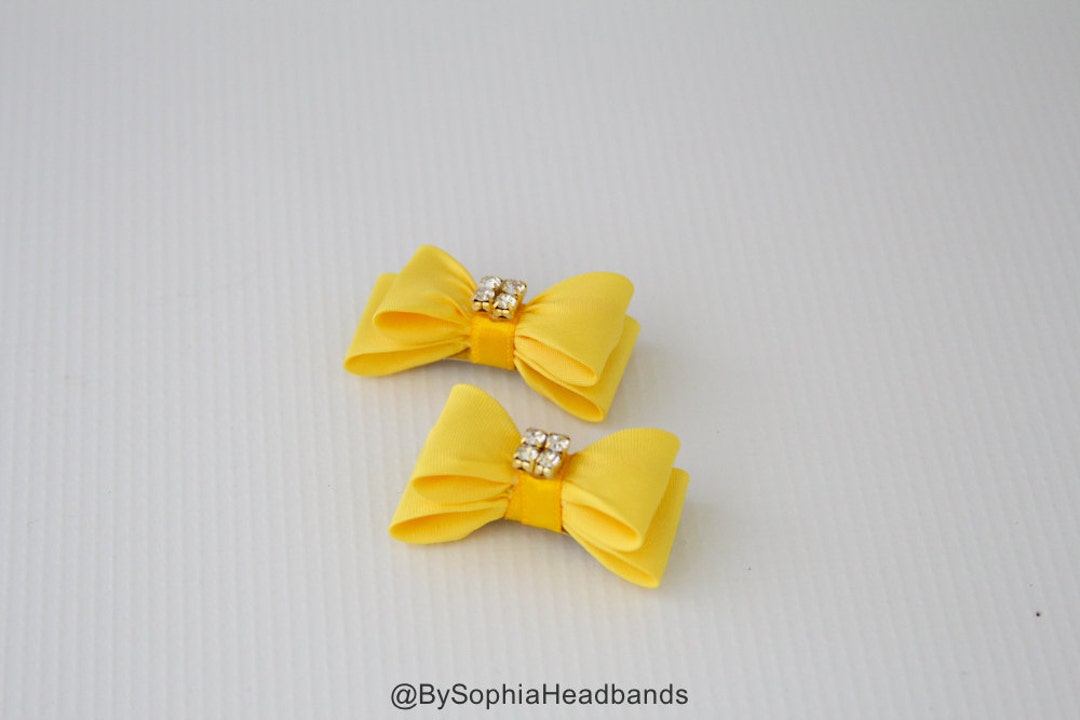Yellow Baby Bow Hair Clip, Bow Hair Clip, Yellow Hair Clip, Rhinestone