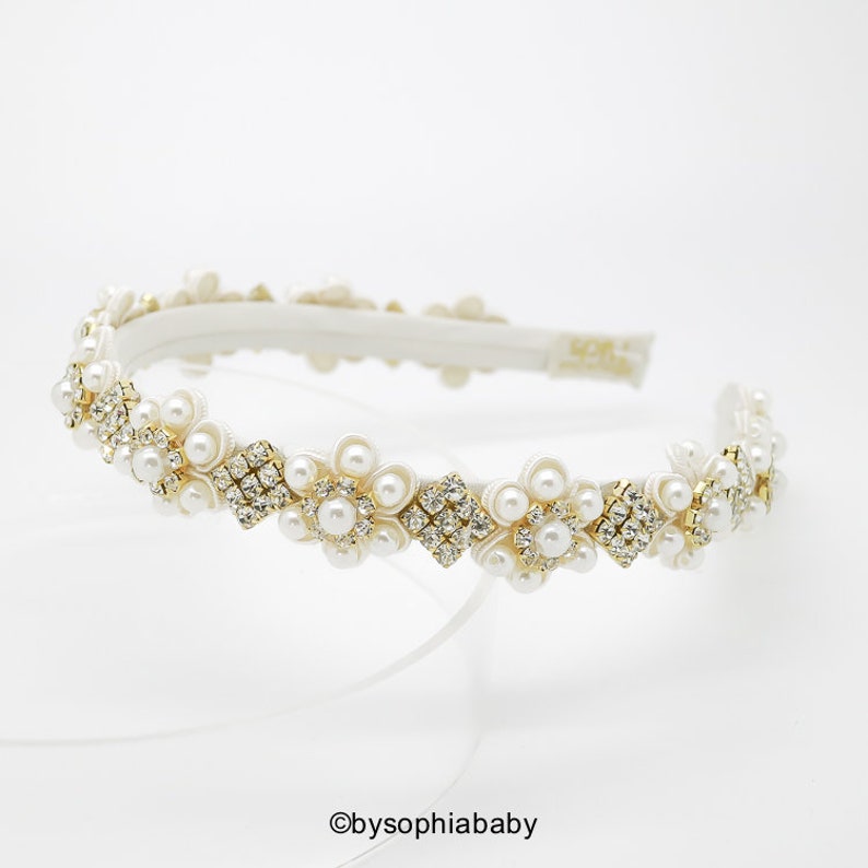 Ivory Flower Crown Headband, Pearls crown Headband, Flower Arch Headband, Girls Headband, Rhinestone Headband, Flower Girl Headband, 1744 image 2