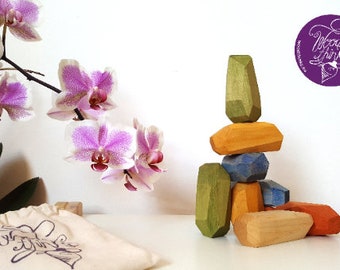Houten rotsen - set van 10 - balanceerblokken / Houtstenen / Bouwstenen / Montessori Speelgoed / open speelgoed / Stapelspeelgoed / Sensorisch speelgoed