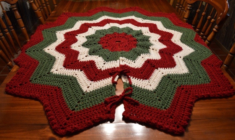 Handmade Large Crochet Christmas Tree Skirt with Bobble Edge, Xmas Tree Skirt, Retro Tree Skirt 52 image 1