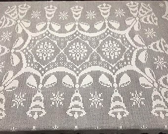 Handmade Crochet Lace Tablecloth, Lace rectangular tablecloth, Christmas bells tablecloth, White Christmas 58” x 66”- Ready to ship