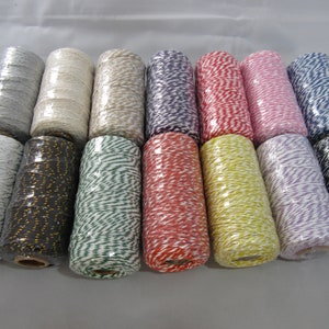 2 metres or Full Roll 100 metres Bakers Twine Cord Rope String Tread white and colour stripe Butchers Trim Tape 2mm by Beautiful Ribbon