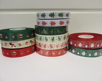 15mm Christmas Satin Ribbon, 2 or 20 metre Roll Snowman Reindeer Santa Presents xmas 15 mm 1.5cm Trim Tape by Beautiful Ribbon