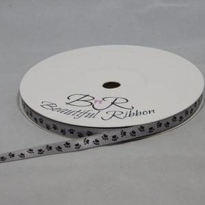 7mm Paw Print Satin Ribbon, 2 or 25 Metres Cat Dog Pet Foot Prints Trim ...