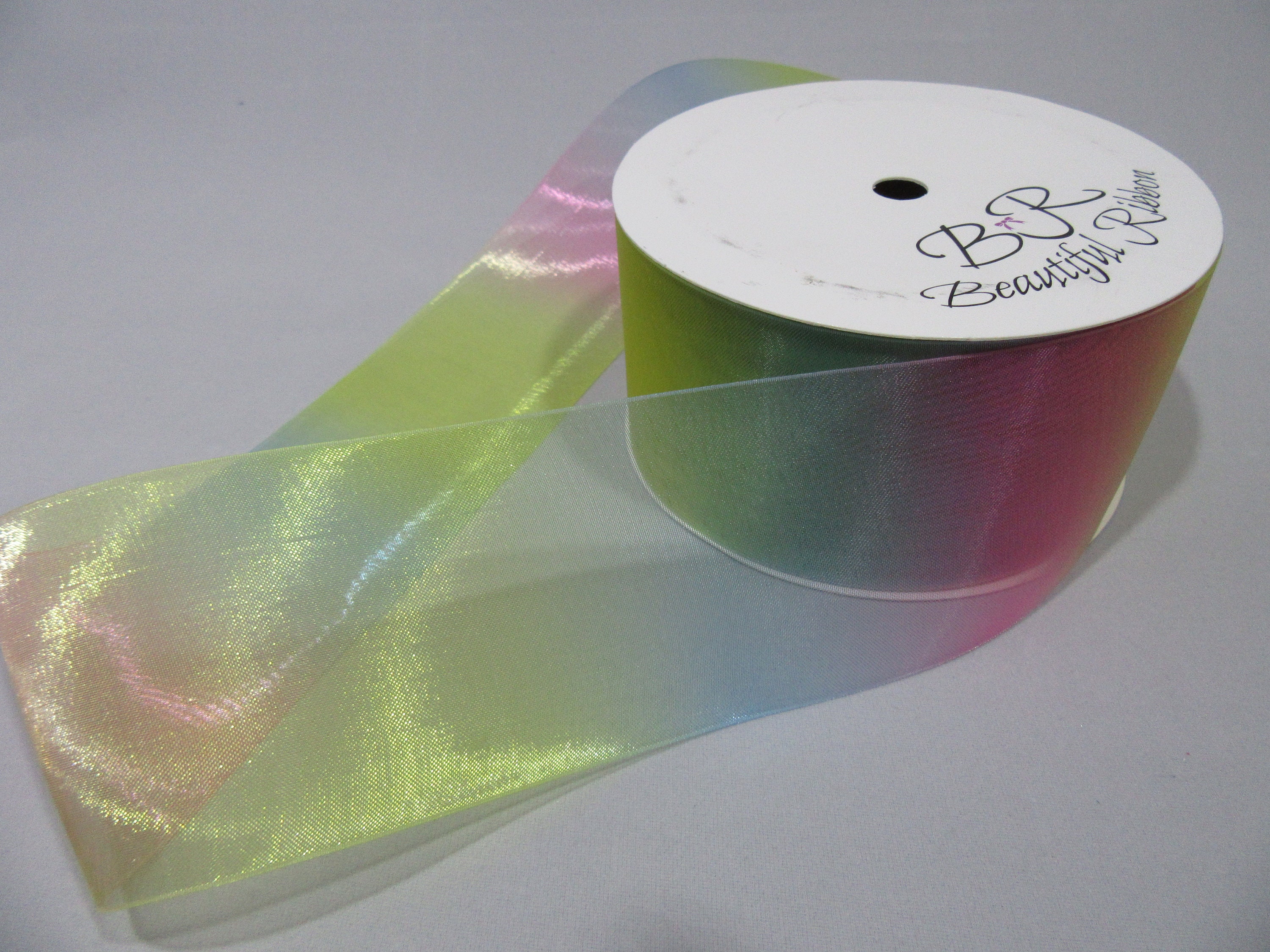 3mm 10mm 15mm 25mm 38mm 50mm Light Pastel Organza Rainbow Unicorn Print Ribbon 2 or 25 metres Double Sided Foil Gradient by Beautiful Ribbon