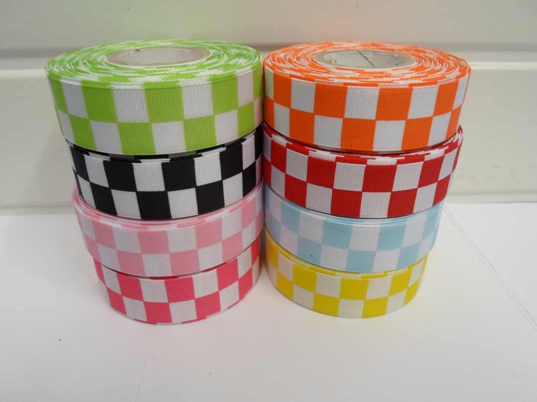 10mm 15mm 25mm 38mm 50mm Block Woven Ribbon Chequered Square Police ...
