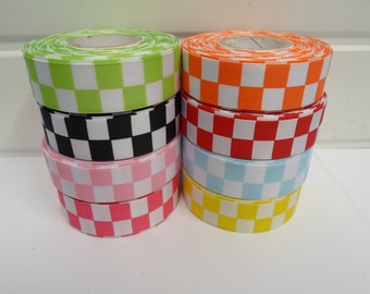 10mm 15mm 25mm 38mm 50mm Block Woven Ribbon chequered Square Police Band Sillitone Tartan F1 flag race finish line 3/8" 19/32" 1" 1.5" 2"
