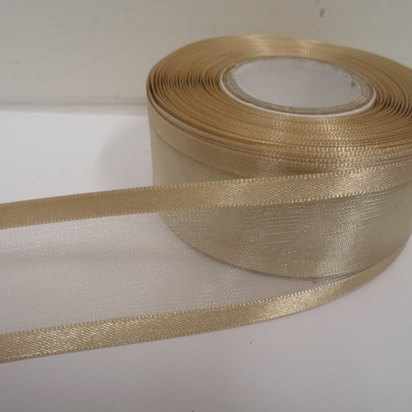 10mm 15mm 25mm 40mm 70mm Rolls, Light Gold satin edged organza ribbon, 2 or 25 metres, Double face by Beautiful Ribbon