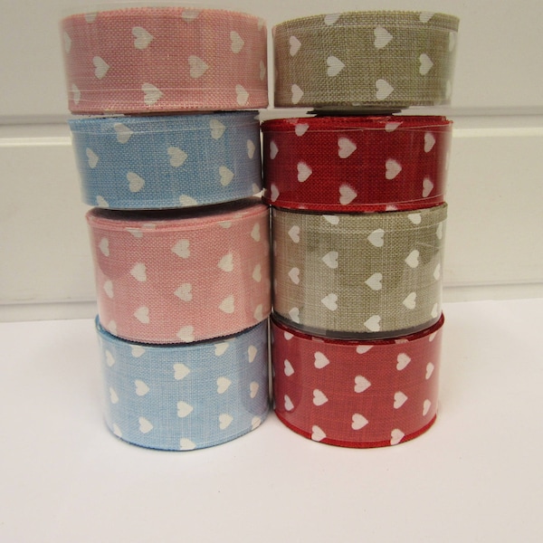 Vintage Hessian Heart Ribbon 25mm 38mm Rolls, 2 or 10 metres, Hearts Jute 25 38 mm Trim Tape by 1" 1.5" Beautiful Ribbon