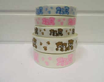 16mm 25mm Teddy Bear Grosgrain Ribbon, 2 or 20 metres Printed 25 16 mm Trim Tape by Beautiful Ribbon