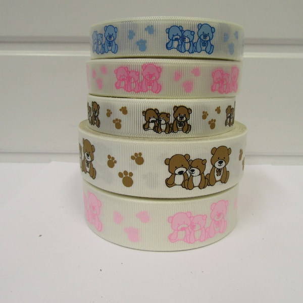 16mm 25mm Teddy Bear Grosgrain Ribbon, 2 or 20 metres Printed 25 16 mm by Beautiful Ribbon