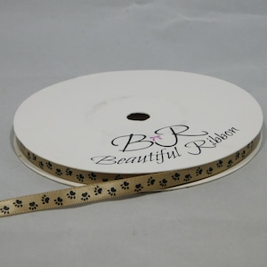 7mm Paw Print Satin Ribbon, 2 or 25 Metres Cat Dog Pet Foot Prints Trim ...